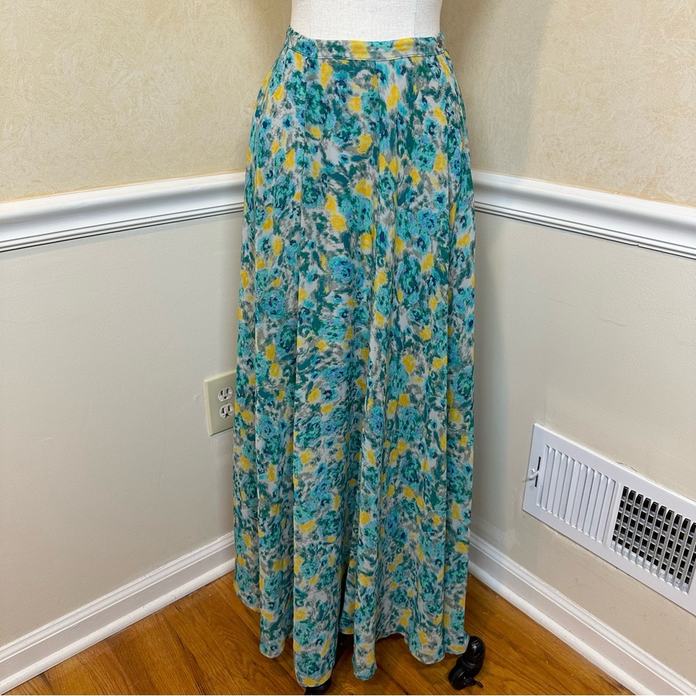 Guess Blue Green and Yellow Chiffon Flowy Maxi Skirt